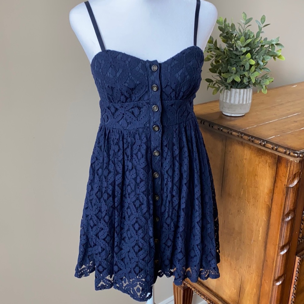 Three Pink Hearts+Navy Lace Trixxi Dress+Sz XS